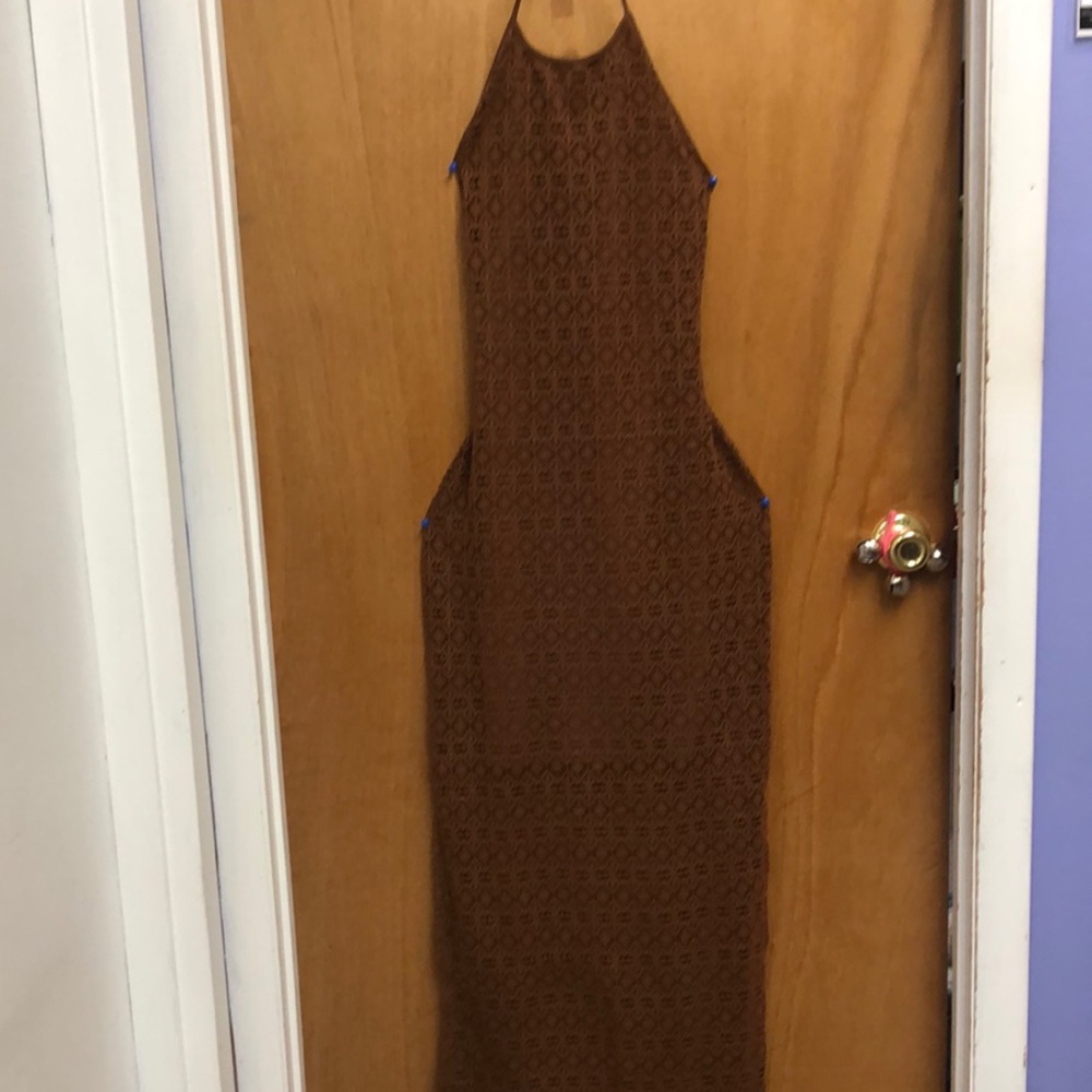 Forever 21 Brown Ribbed Sleeveless Halter Dress